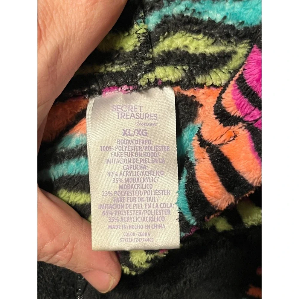 SECRET TREASURES Womens XL Zebra Print Hooded Fleece One Piece Pajama Sleeper 20 - Picture 4 of 9